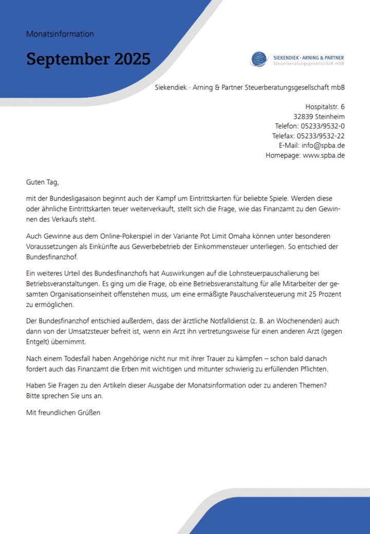 Mandanten-Monatsinformation 09/2025